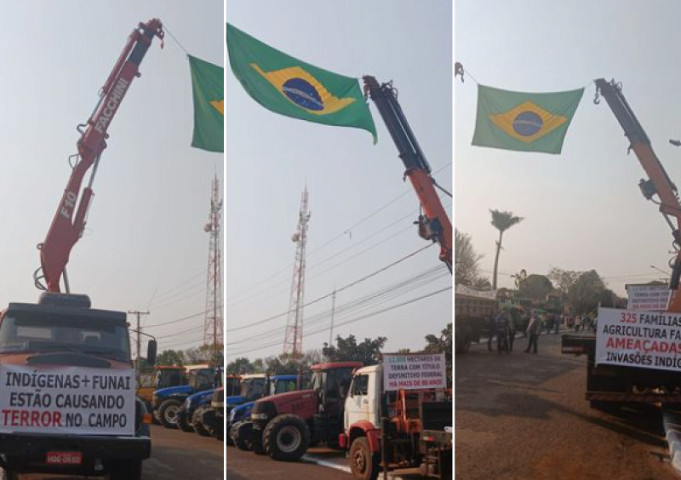 Sitiantes fazem carreata com tratores em protesto contra invasão de terras